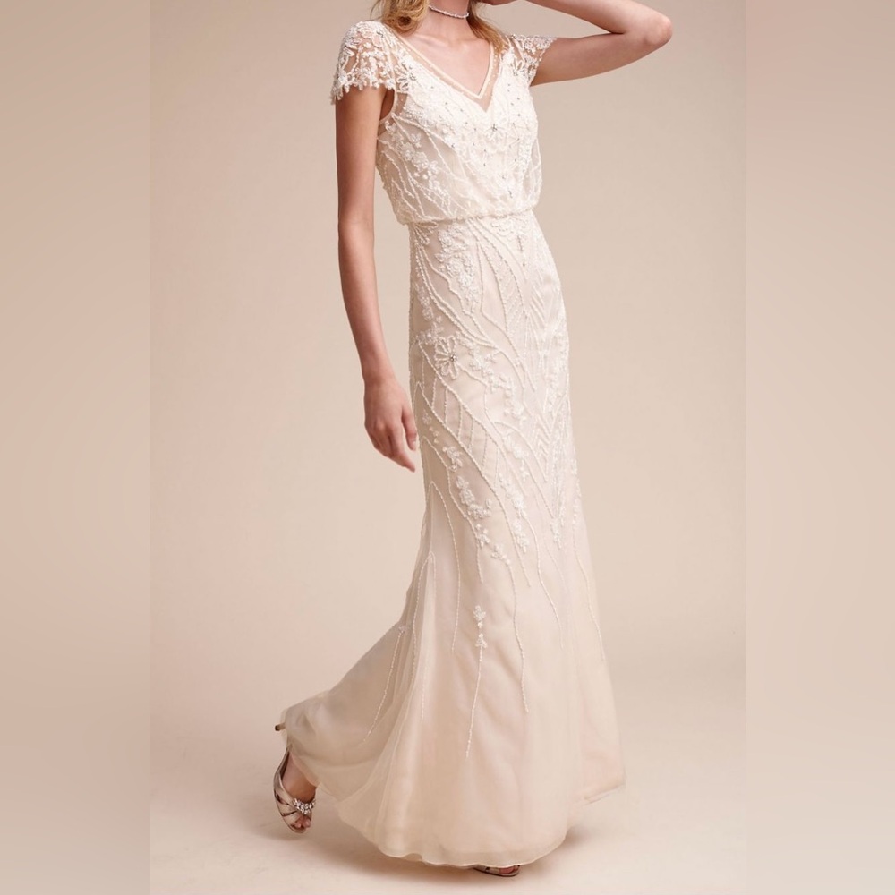 BHLDN Cream Embroidered Gown